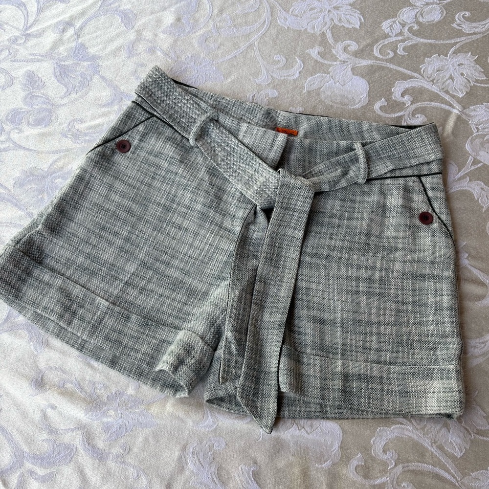 BCBGeneration Women’s Plaid Tie-Belt Shorts - Green/Grey